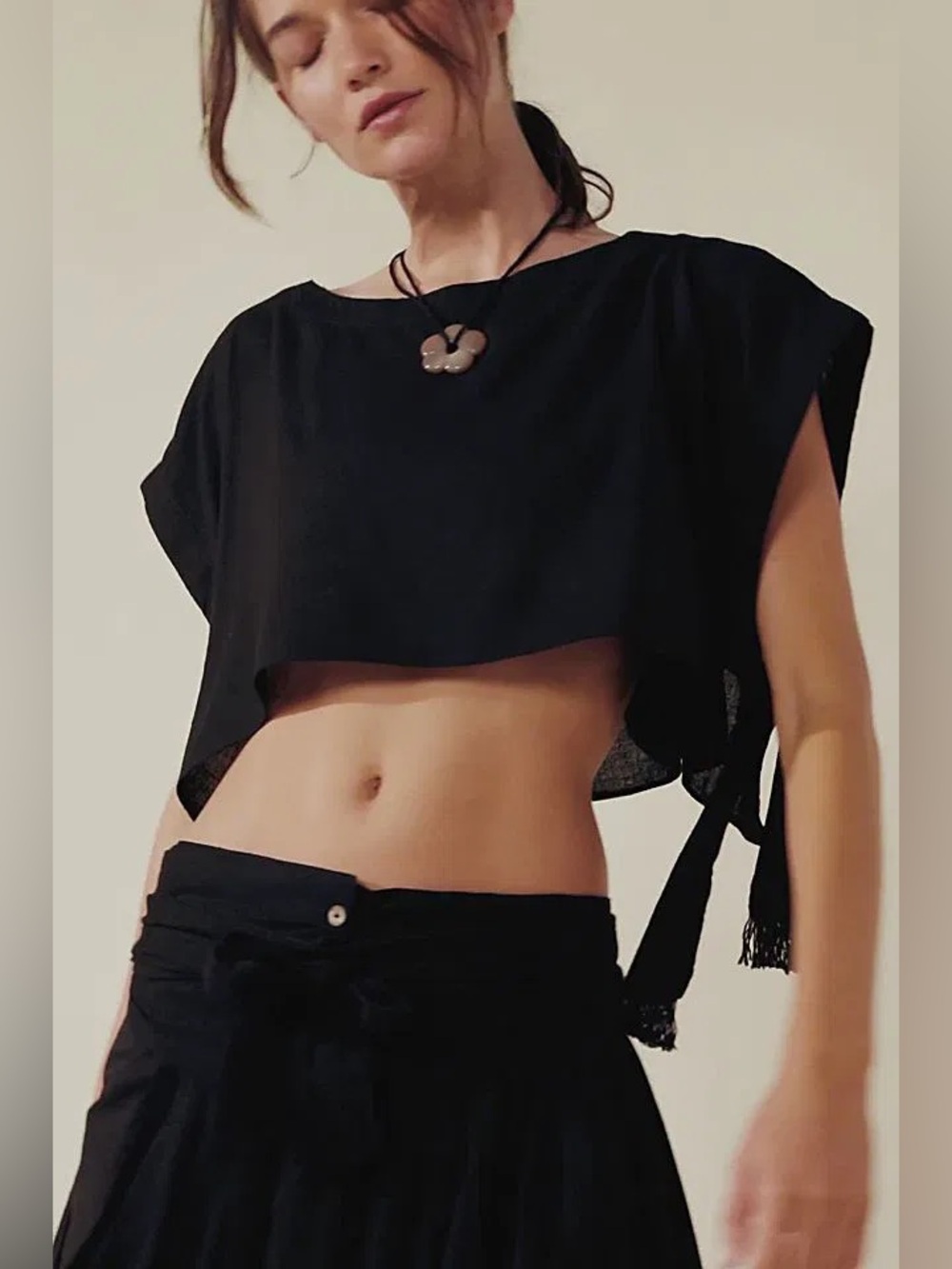 Free People Sundown Black Cropped Top XS
